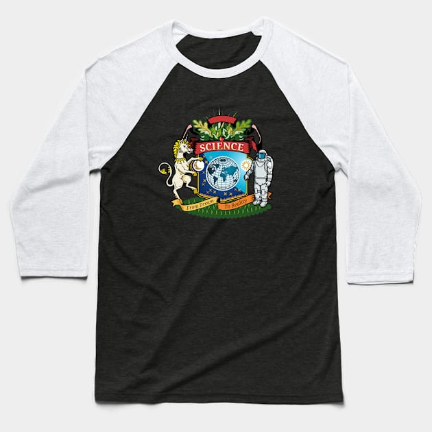 Coat of arms with globe, unicorn and astronaut Baseball T-Shirt by Mollie